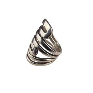 Sterling Silver India Spiral Wide Band Wraparound Ring Modernist Design Size 7